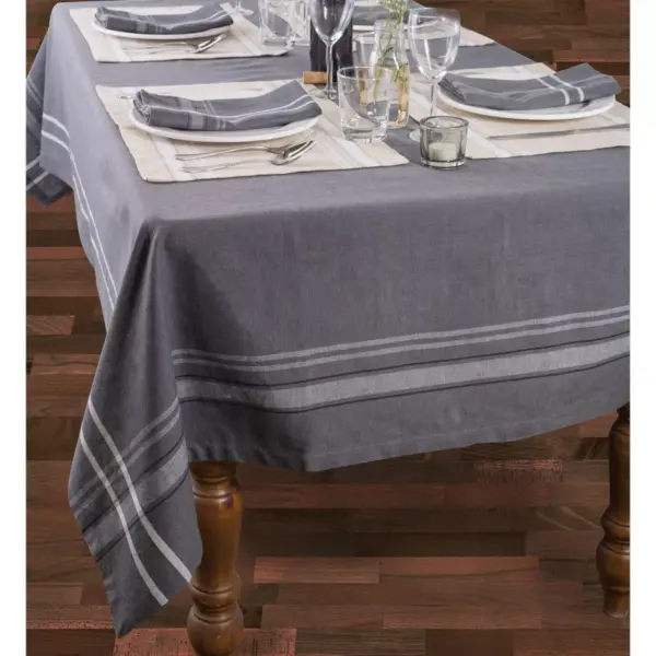 Design Imports 104"X60" French Chambray Tablecloth Gray