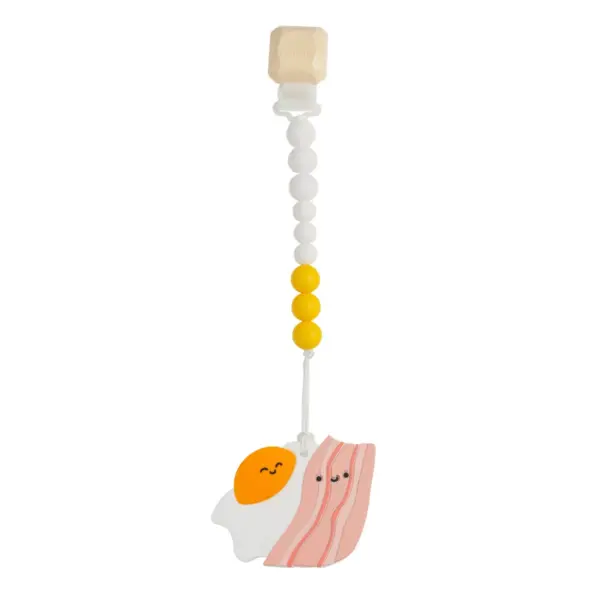 Loulou Lollipop Silicone Teether with Clip - Bacon and Egg