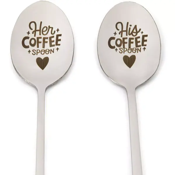 Engraved Spoon Gift Set, His Coffee Spoon, Her Coffee Spoon (7.8 In, 2 Pack)