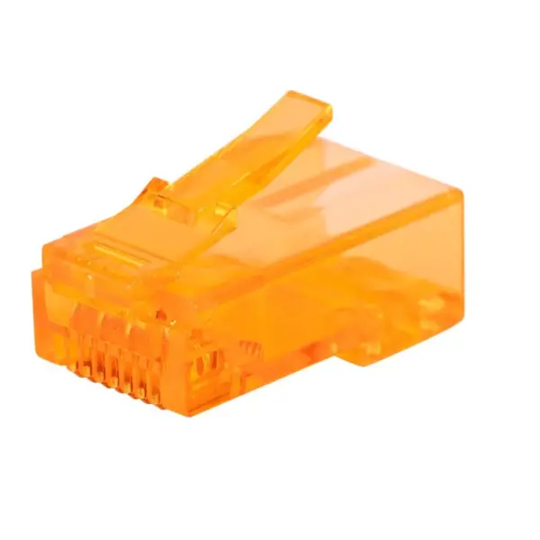 Monoprice 8P8C RJ45 Plug With Inserts For Solid Cat6 Ethernet Cable - Orange (100 pcs/pack) Gold Plated Contacts