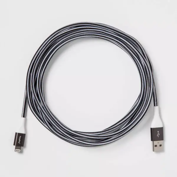 heyday™ 10' Lightning to USB-A Braided Cable - Black/White/Gunmetal