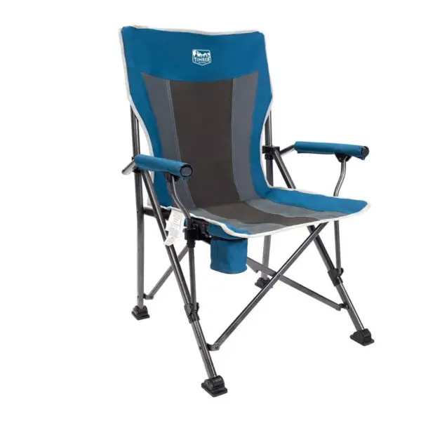 Timber Ridge Indoor Outdoor Portable Lightweight Folding Camping High Back Lounge Chair w/ Cup Holder and Carry Bag for Hiking, Beach, and Patio, Blue