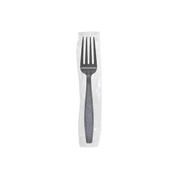 Karat Black Polystyrene Plastic Wrapped Heavyweight Disposable Forks and Knives for Restaurants, Diners, and Takeout , 1000 Pack