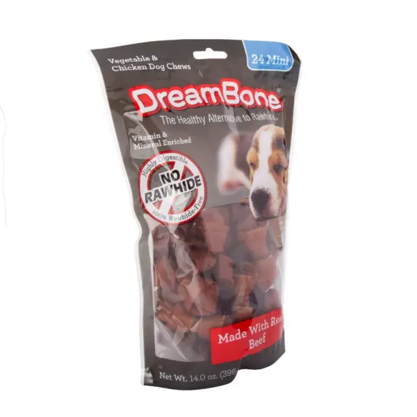 DreamBone Rawhide Free Mini Bones Made with Real Beef Vegetable and Chicken Dog Treats - 24ct