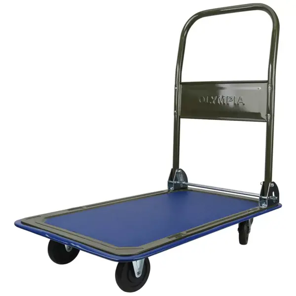 Olympia Tools 85-180 300-Lbs Capacity Heavy Duty Folding Steel Frame Utility Flatbed Rolling Cart Platform Dolly w/ No Slip Deck & Swivel Wheels, Blue