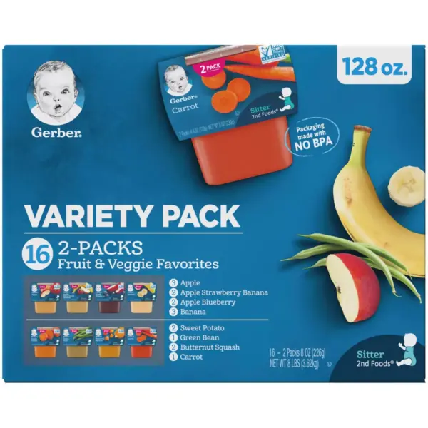 Gerber Sitter 2nd Foods 16pk Fruit & Veggie Baby Food Variety Pack - 128oz