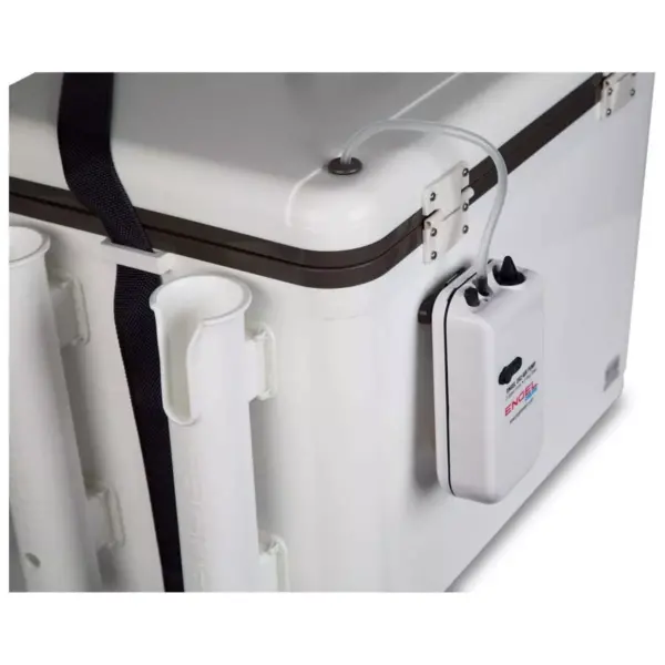 Engel 30 Quart Insulated Live Bait Fishing Dry Box 48 Can Hard Airtight Cooler with Water Speed Aerator Pump, Removable Pull Net and 4 Rod Holders