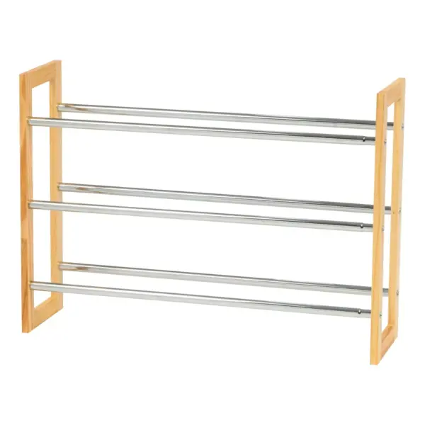 IRIS 3 Tier Extendable Pine Wood and Metal Shoe Rack Brown