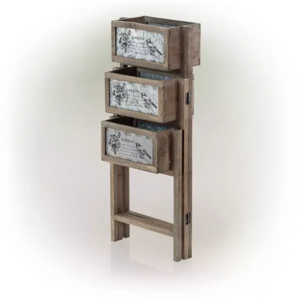 3 Tier Rectangular Wooden Plant Stand With Metal Plate - Alpine Corporation