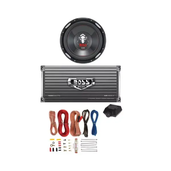 BOSS P126DVC 12" 2300W Car Subwoofer + AR16002 1600W 2-Ch Amp + 8 Gauge Amp Kit