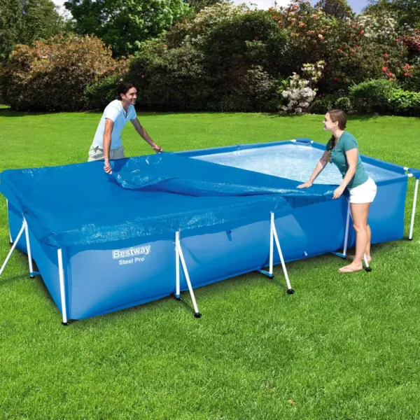 Bestway 58107 Flowclear Pro Rectangular Above Ground Swimming Pool Cover, Blue