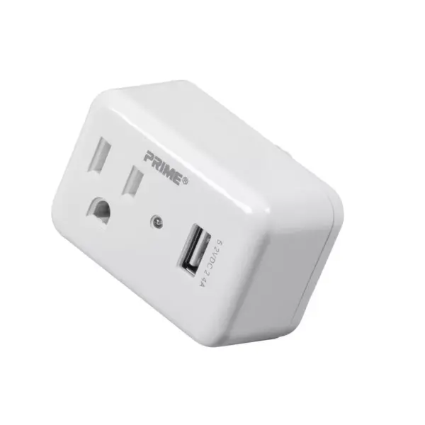 Monoprice 1 Outlet Surge Protector Wall Tap with 2.4A USB Charging Port, 150 Joules, White