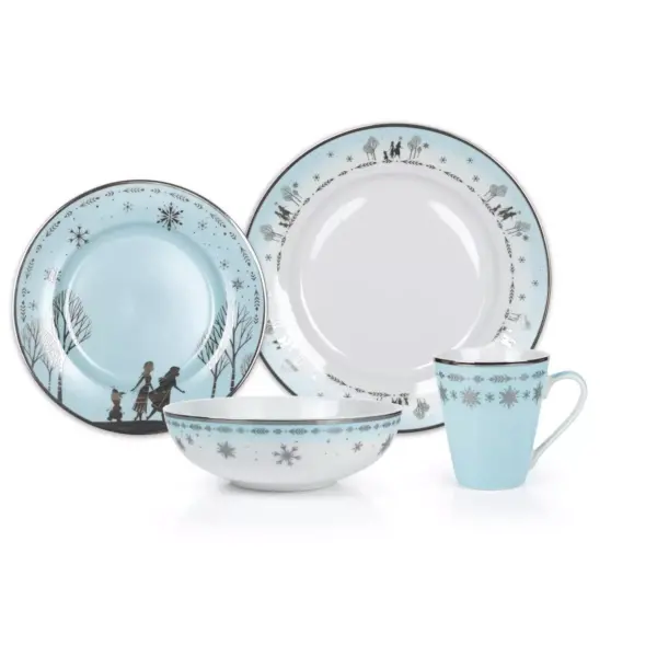 Robe Factory LLC Disney Frozen 2 Anna & Elsa Ceramic Dining Set Collection | 16-Piece Dinner Set