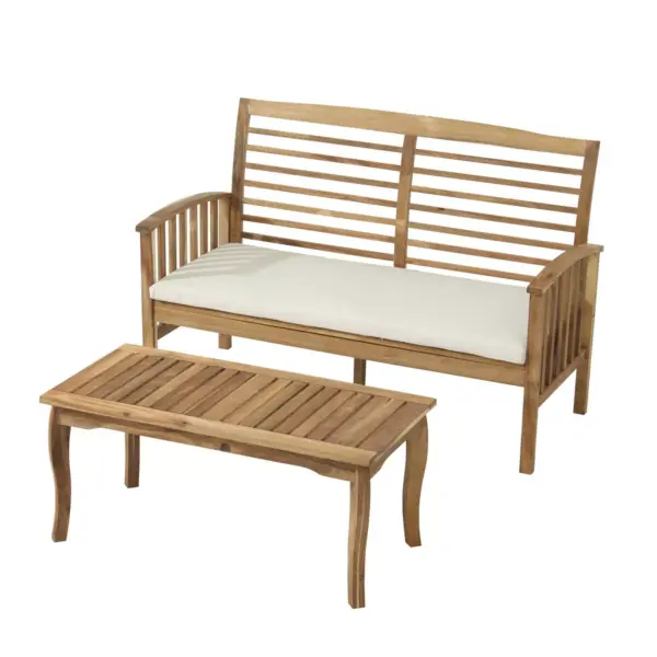 2pc Wood Patio Conversation Set with Off-White Cushions - Accent Furniture