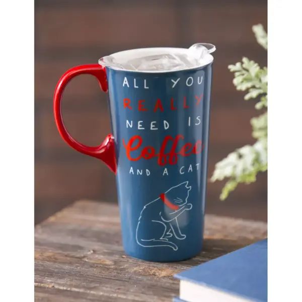 Evergreen Ceramic Travel Cup 17oz. ,withbox and Tritan Lid Pet Pride Cat