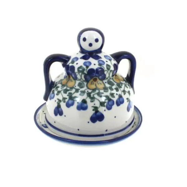 Blue Rose Polish Pottery Pansies Medium Cheese Lady