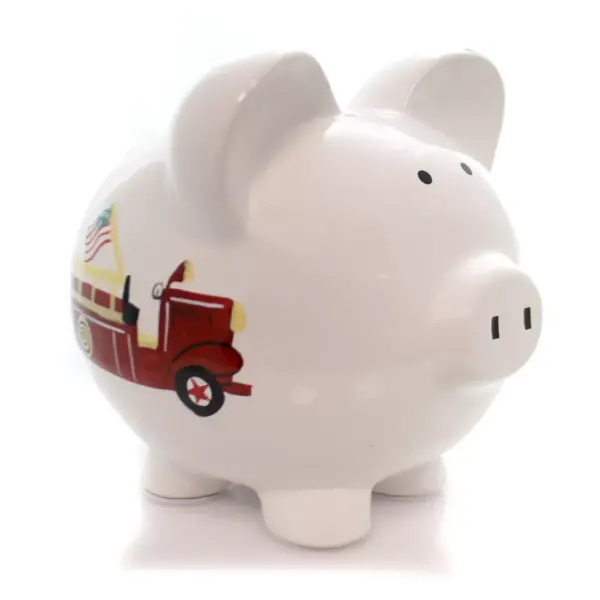 Bank 7.75" Firetruck Piggy Bank Hose Hydrant Ladder  -  Decorative Banks