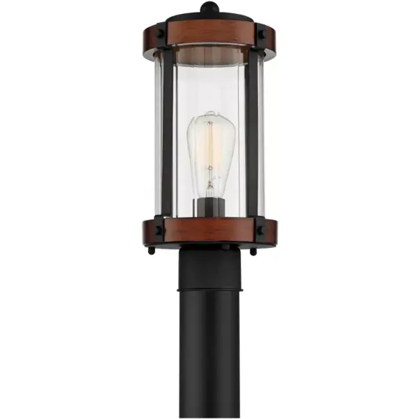 Franklin Iron Works Rustic Industrial Outdoor Post Light Fixture Black Dark Wood 13 3/4" Clear Glass Shade Exterior House Porch