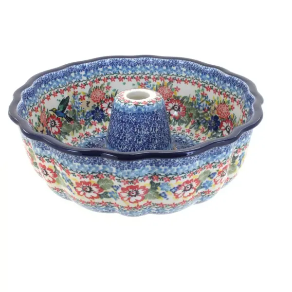 Blue Rose Polish Pottery Hummingbird Bundt Pan