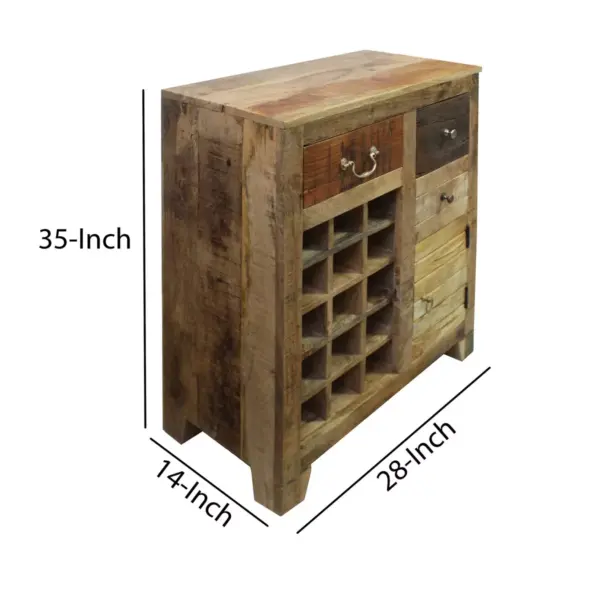 3 Drawer Wooden Wine Bar Cabinet with 1 Door Storage and Wine Slots Brown - The Urban Port