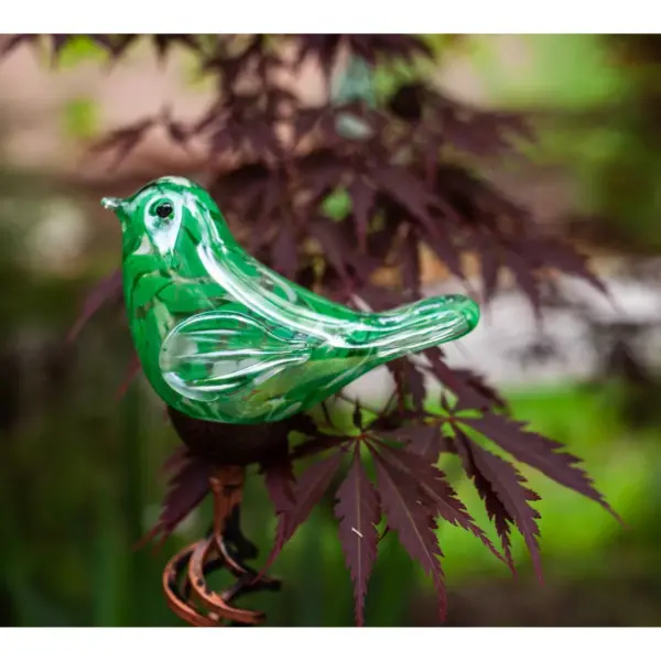 31" Resin Solar Pearlized Glass Bird Finial Garden Stake Green - Exhart