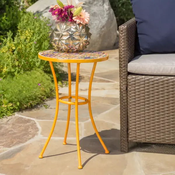 Barnsfield Ceramic Tile Side Table - Yellow - Christopher Knight Home