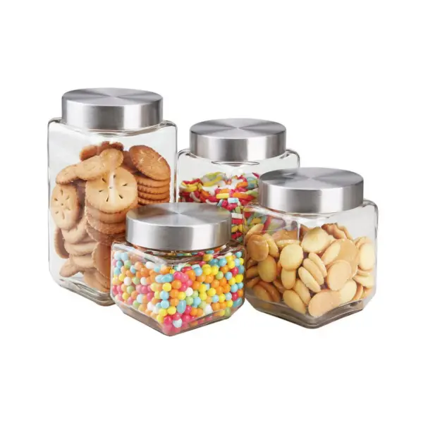 Home Basics 4 Piece Canister Set with Stainless Steel Lids