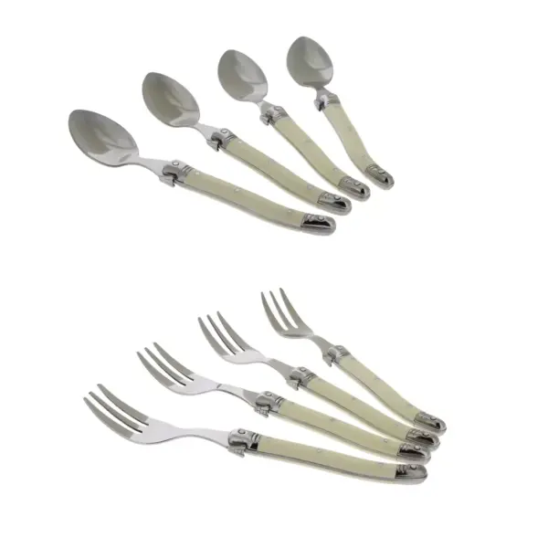 8pc Stainless Steel Laguiole Faux Ivory Dessert Flatware Set White - French Home