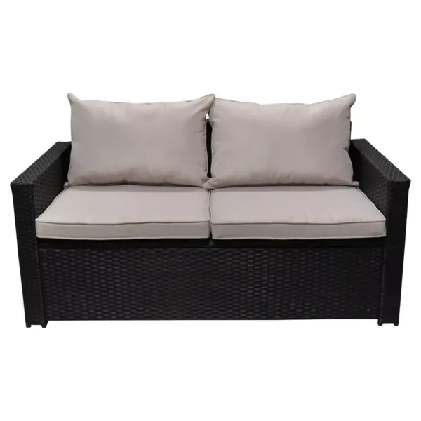 Laguna 2pc All-Weather Wicker Patio Storage Sofa & Coffee Table - Black Wicker - Serta