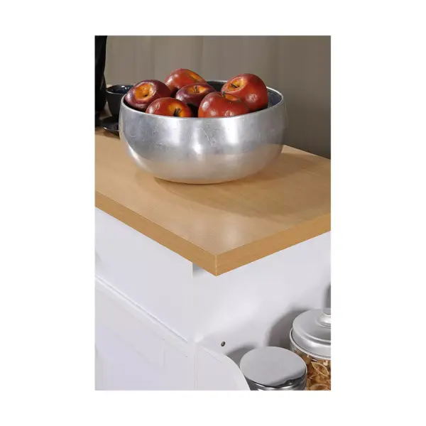 Hodedah Wheeled Kitchen Island with Spice Rack and Towel Holder, White/Beech