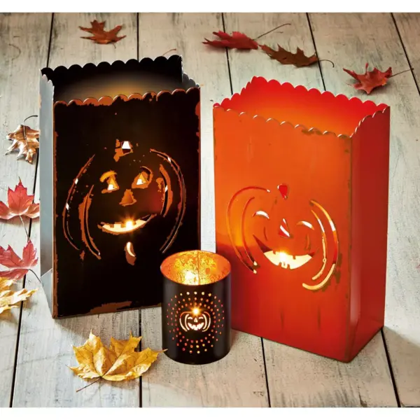 tag Pumpkin Luminary Assortment Of 2 Laser Cut Design Tealight Candle Holder Halloween