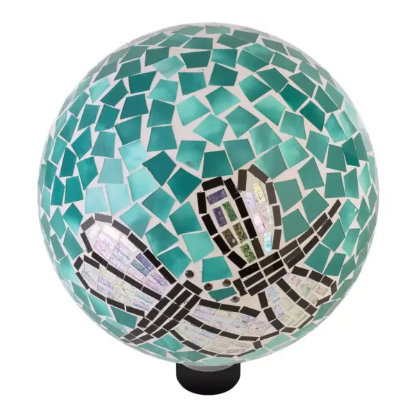 12" x 10" Indoor/Outdoor Dragonfly Duo Glass Gazing Globe Turquoise - Alpine Corporation