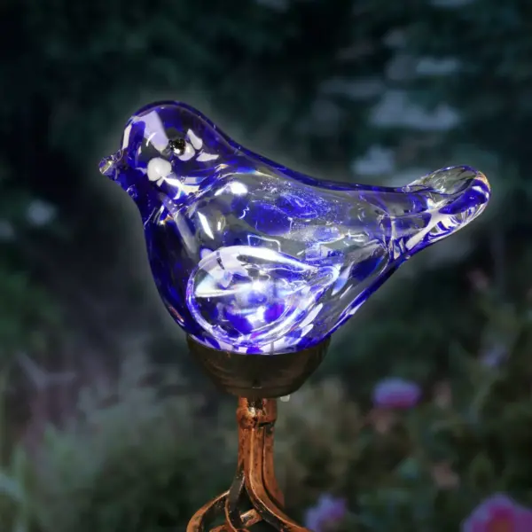 31" Solar Resin/Pearlized Glass Bird Finial Garden Stake Blue - Exhart