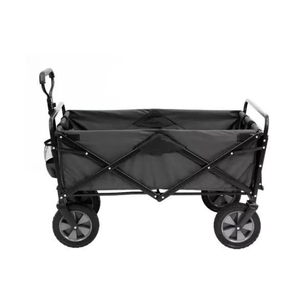 Mac Sports Heavy Duty Steel Frame Collapsible Folding 150 Pound Capacity Outdoor Garden Utility Wagon Yard Cart with Table and Cup Holders, Grey