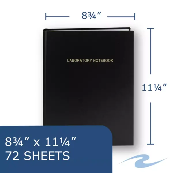 Roaring Spring Lab Research Notebook Quadrille 8-3/4w x 11-1/4h 72 White Pages Black Cover 77160