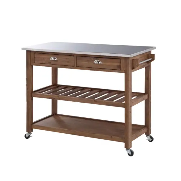 Sonoma Kitchen Cart with Stainless Steel Top Wire Brush Barnwood Brown - Boraam