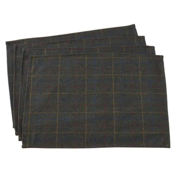 Set of 4 Wool Blend Moss Plaid Table Mats Gray - Saro Lifestyle