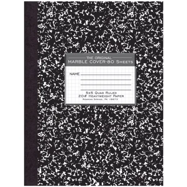 Roaring Spring Composition Book Quad Ruled 5"x5" 80 Sh 10-1/8"x7-7/8" BK 77475