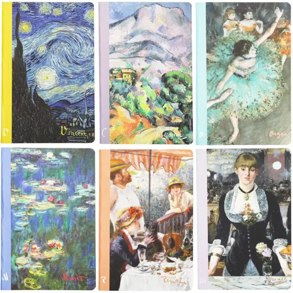 The Gifted Stationary 6-Pack A5 Impressionists Travel Pocket Softcover Journal Lined Notebook, 8.25"x5.5"