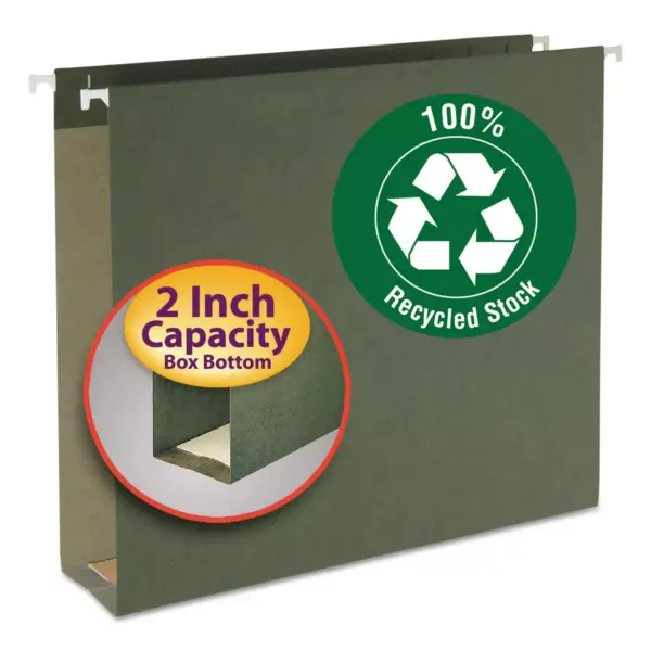 Smead Two Inch Capacity Box Bottom Hanging File Folders Letter Green 25/Box 65090