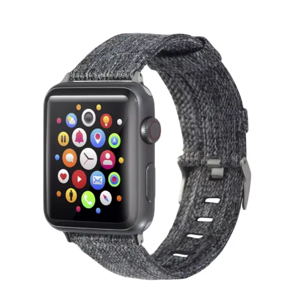 Insten Canvas Woven Fabric Band for Apple Watch 42mm 44mm All Series SE 6 5 4 3 2 1, For Women Girls Men Replacement Strap, Black Gray