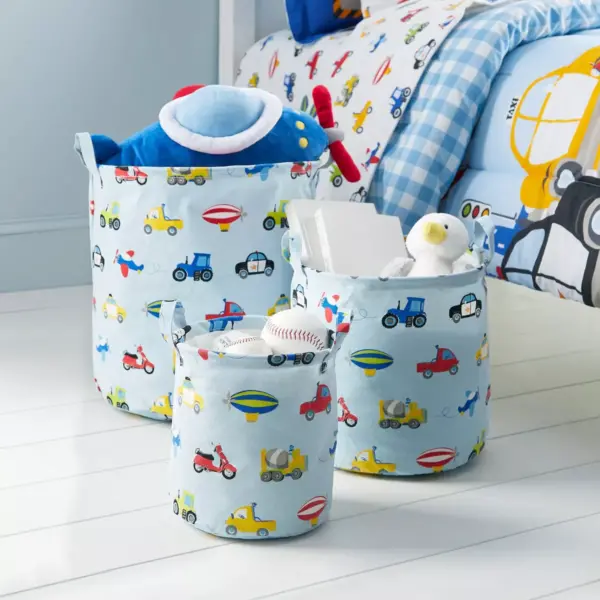 Set of 3 Trains and Trucks Storage Bin - Dream Factory