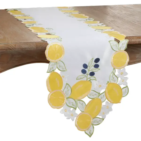 70" x 15" Polyester Lemon Cutwork and Embroidery Table Runner Yellow - Saro Lifestyle