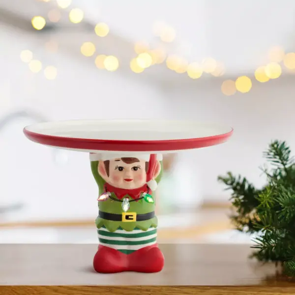 10" Ceramic Elf Cake Serving Platter - Mr. Christmas