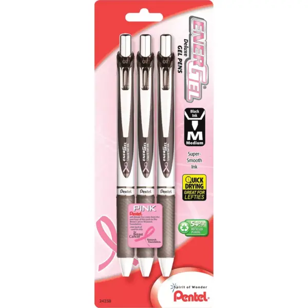 Pentel Gel Pens Retractable Med Pt 3/PK SRPK Barrel/Black Ink BL77ABP3ABC