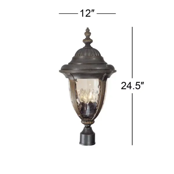 John Timberland Traditional Outdoor Light Post Fixture Veranda Bronze 24 1/2" Champagne Hammered Glass for Garden Yard Driveway