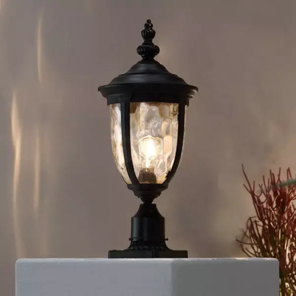 John Timberland Post Light Pier Mount Textured Black  24 1/2" Hammered Glass for Deck Porch Patio