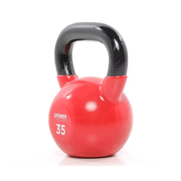 Power Systems Premium Vinyl Covered Cast Iron Kettlebell Prime Home Gym Exercise Weight Training Accessory, 35 Pounds, Red