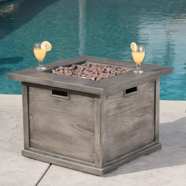 Ellington Outdoor Wood Patterned Square Gas Fire Pit - Gray - Christopher Knight Home