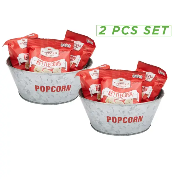 Mind Reader Galvanized Popcorn Bowl, Silver - 2 Pack